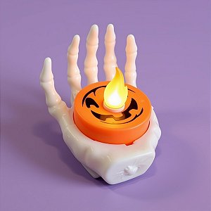 Vela Led - Mão Caveira Laranja - 5x4cm - 1 unidade - Rizzo - Rizzo