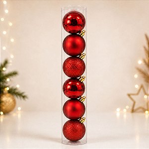 Bola de Natal em Tubo - Vermelho - 6cm - 6 unidades - Cromus - Rizzo