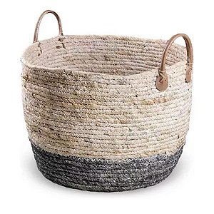 Cesto decorativo Elegance de Seagrass Natural e Cinza com alça - 29x29x22cm - 1 unidade - Rizzo