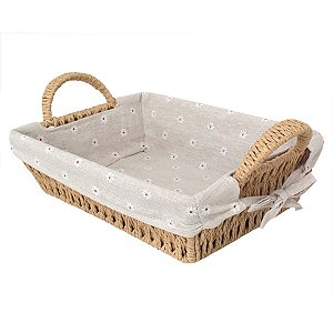 Cesta Decorativa Acafate de Fibra Natural e Forro - 28x22x8cm - 1 unidade - Rizzo