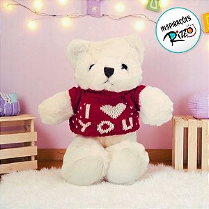Urso de Pelúcia Blusa I Love You - Marrom - 28cm - 1 unidade - Rizzo