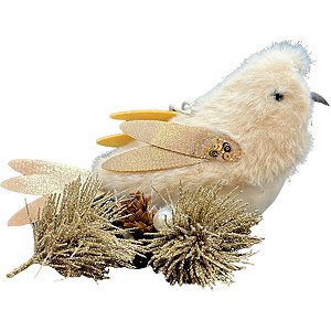 Passarinho Decorativo - Bege/Prata - 1 unidade - Rizzo