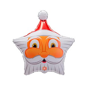 Balão de Festa Metalizado 24" 60cm - Estrela Papai Noel - 1 unidade - Balões São Roque - Rizzo