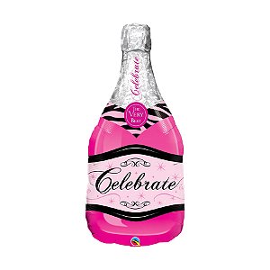 Balão de Festa Microfoil 39" 99cm - Garrafa Celebrate Rosa - 1 unidade - Qualatex - Rizzo