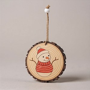 Enfeite para Pendurar Redondo de Madeira - Boneco de Neve - 8cm - 1 unidade - Cromus - Rizzo