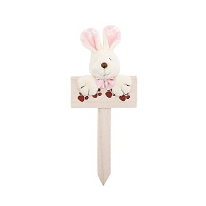 Plaquinha de Páscoa MDF Coelho Florido Mini - Pegadas - Rosa - 1 unidade - Cromus -