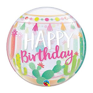 Balão de Festa Bubble 22" 56cm - Happy Birthday Lhama - 01 Unidade - Qualatex - Rizzo Balões