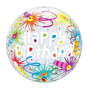 Balão de Festa Bubble 22" 56cm - Happy Birthday Velas - 01 Unidade - Qualatex - Rizzo Balões