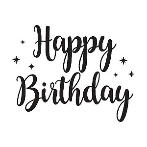 Transfer Para Balão Lettering Preto - Happy Birthday Estrela - 01 Unidade - Rizzo