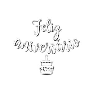 Transfer Para Balão Lettering Branco - Feliz Aniversário Bolo - 01 Unidade - Rizzo