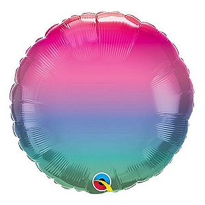 Balão de Festa Microfoil 18" 45cm - Redondo Ombré Arco-íris - 01 Unidade - Qualatex - Rizzo Balões