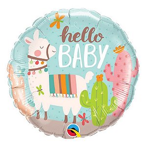 Balão de Festa Microfoil 18" 45cm - Redondo Hello Lhama - 01 Unidade - Qualatex - Rizzo Balões