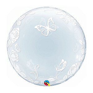 Balão de Festa Bubble Duplo 24" 60cm - Rosas e Borboletas - 01 Unidade - Qualatex - Rizzo Balões