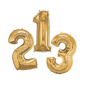 Balão de Festa Microfoil 34" 86cm - Número Ouro - 01 Unidade - Qualatex - Rizzo Balões