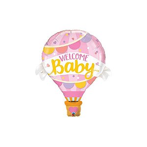 Balão de Festa Microfoil 42" 107cm - Bem Vindo Bebê Rosa - 01 Unidade - Qualatex