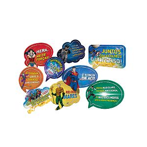 Kit Plaquinhas Divertidas Festa Liga da Justiça - 09 unidades - Festcolor - Rizzo Festas