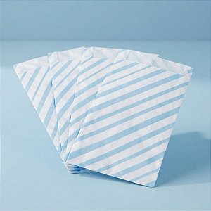 Saquinho de Papel Para Pipoca ou Hot Dog  Listrado - Azul Bebê - 14x8cm - 50 unidades - Rizzo