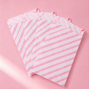 Saquinho de Papel Para Pipoca ou Hot Dog  Listrado - Rosa Bebê - 14x8cm - 50 unidades - Rizzo