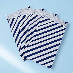 Saquinho de Papel Para Pipoca ou Hot Dog  Listrado - Azul - 14x8cm - 50 unidades - Rizzo