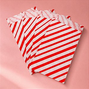 Saquinho de Papel Para Pipoca ou Hot Dog  Listrado - Vermelho - 14x8cm - 50 unidades - Rizzo