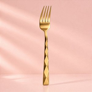Garfo Refeição Descartável Design Gold - Dourado - 18,5cm - 8 unidades - Rizzo