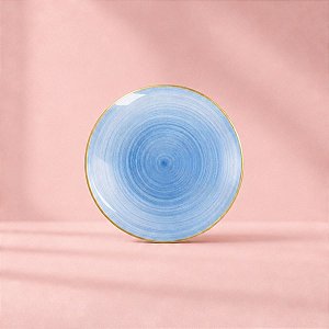 Prato Sobremesa Redondo Descartável Premium - Azul e Borda Dourada - 18cm - 6 unidades - Rizzo
