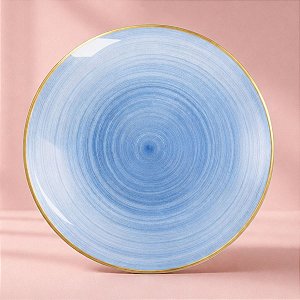 Prato Refeição Redondo Descartável Premium - Azul e Borda Dourada - 25,5cm - 6 unidades - Rizzo