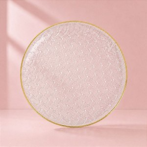 Prato Refeição Redondo Descartável Premium - Transparente Trançado - 25,5cm - 6 unidades - Rizzo