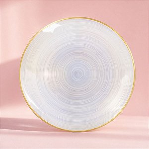 Prato Refeição Redondo Descartável Premium - Transparente e Borda Dourada - 25,5cm - 6 unidades - Rizzo