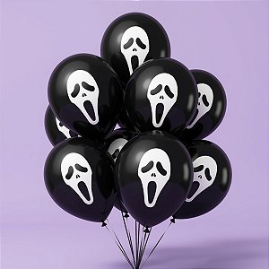 Balão de Festa Látex 8" 20cm Halloween - Pânico - Preto e Branco - 20 unidades - Piffer - Rizzo