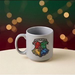 Mini Caneca de Cerâmica Tina  - Hogwarts Cinza - Harry Potter - 100ml - 1 unidade - Zonacriativa - Rizzo