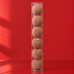Bolas de Natal em Tubo - Marrom - Veludo, Lisa e Gomo - 10cm - 6 unidades - Cromus - Rizzo