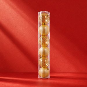 Bolas de Natal em Tubo - Ouro - Fosco e Translúcido - 8cm - 6 unidades - Cromus - Rizzo