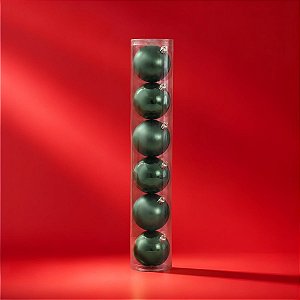 Bolas de Natal em Tubo - Verde Musgo - Fosco e Perolado - 10cm - 6 unidades - Cromus - Rizzo