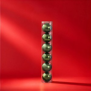 Bolas de Natal em Tubo - Verde Musgo - Fosco e Perolado - 8cm - 6 unidades - Cromus - Rizzo