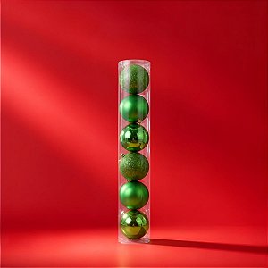 Bolas de Natal em Tubo - Verde - Brilho, Fosco e Glitter - 6cm - 6 unidades - Cromus - Rizzo