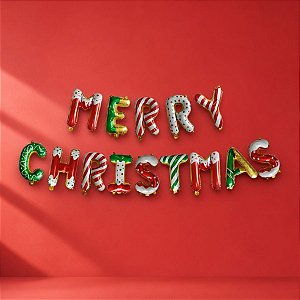 Balão de Festa Microfoil 16" - Merry Christmas - 40cm  - 1 unidade - Rizzo