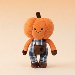 Abóbora de Pelúcia com Macacão Xadrez - Laranja -  13x23x12cm - Halloween - 1 unidade - Rizzo