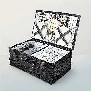 Kit Cesta Pic Nic Para 4 Pessoas - 54x20x34cm com 22 Peças - Preto - 1 unidade - Cromus - Rizzo