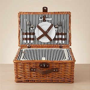 Kit Cesta Pic Nic Para 4 Pessoas - 45x20x30cm com 23 Peças - Marrom - 1 unidade - Cromus - Rizzo