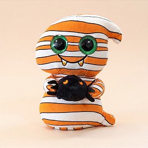 Fantasma de Pelúcia Listrado com Aranha - Branco e Laranja - 15x21x8cm - 1 unidade - Rizzo