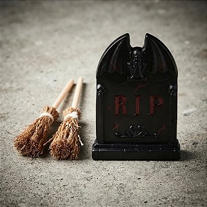 Enfeite Decorativo de Halloween Lápide e Vassoura - 7,5x8cm - 3 unidades - PartiuFesta - Rizzo