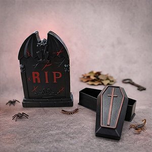 Enfeite Decorativo de Halloween Lápide e Caixão com Animal Surpresa - 6x9cm - 2 unidades - PartiuFesta - Rizzo
