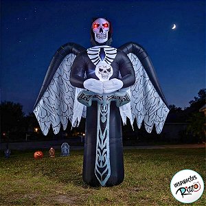 Caveira Fantasma de Halloween Inflável com LED - 360cm - 1 unidade - PartiuFesta - Rizzo