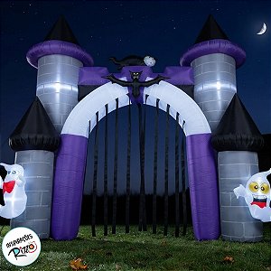 Arco Castelo Assombrado de Halloween Inflável com LED - 270cm - 1 unidade - PartiuFesta - Rizzo