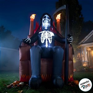 Esqueleto na Poltrona de Halloween Inflável com LED - 270cm - 1 unidade - PartiuFesta - Rizzo