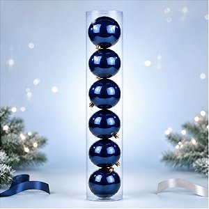 Bolas De Natal em Tubo - Azul - Perolada - 8cm - 6 unidades - Cromus - Rizzo