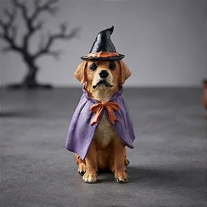 Enfeite Decorativo de Halloween em Resina - Cachorro Vira-Lata Bruxo - 12x6x8cm - 1 unidade - Cromus - Rizzo