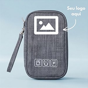 Necessaire Organizadora Porta Cabos Personalize com Logo - Cinza - 19x12x3,5cm - 1 unidade - Rizzo