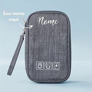 Necessaire Organizadora Porta Cabos Personalizado com Nome- Cinza - 19x12x3,5cm - 1 unidade - Rizzo